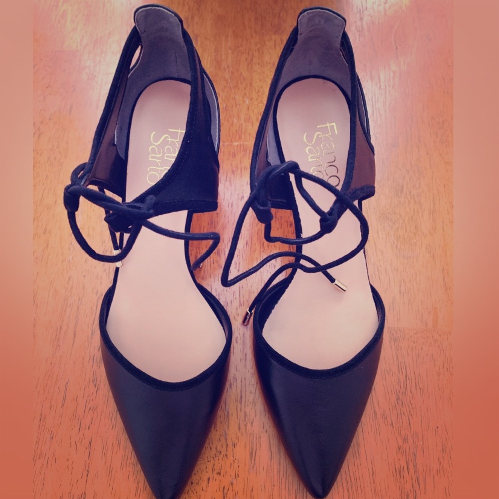 Black ankle wrap kitten heels